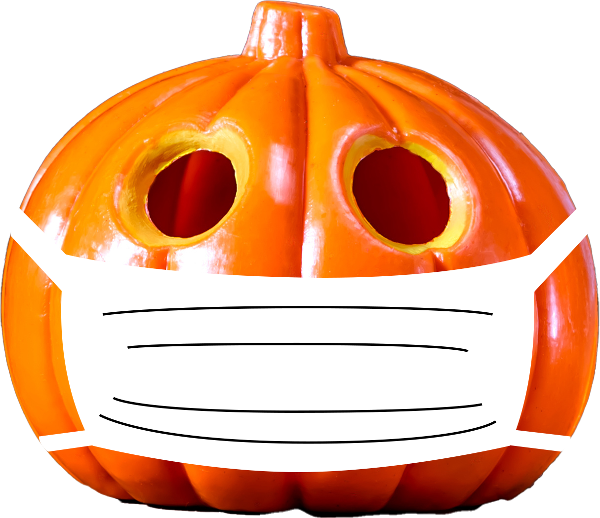 A Jack-O-Lantern wearing a mask to protect the community from COVID-19