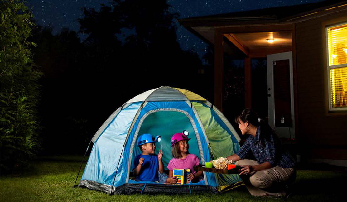 kids camping in their backyard