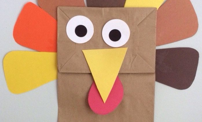 A turkey crafted from a paper bag.