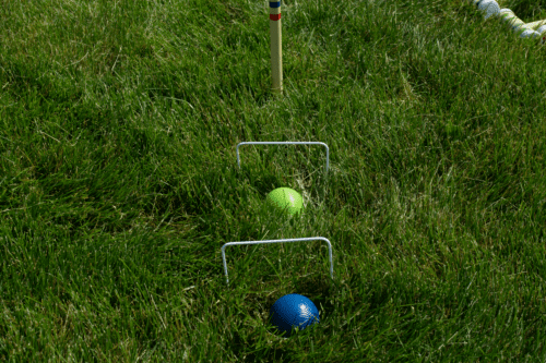 Croquet set up at play