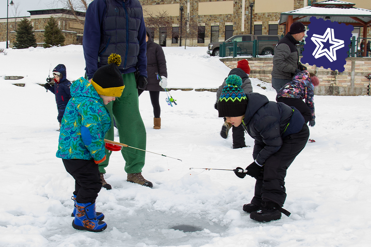 Kids ice fishing at Liberty Centre