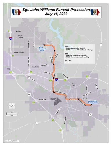 funeral procession route for sergeant john williams of the coralville police department