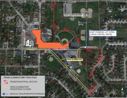 A map showing the closure at Dubuque, Front and Cherry streets expected to last through the fall.