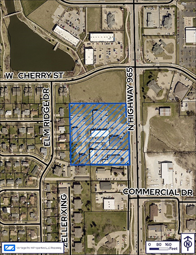 aerial planner map of property on west side of north highway 965 and south of west cherry street