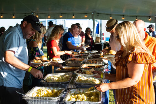 Guests going through a buffet line